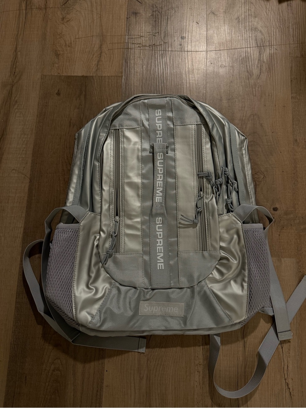 Supreme Silver Reflective Backpack with Logo Straps